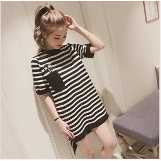 Áo phông nữ ❤️FREESHIP ❤️ Áo thun nữ thêu mèo kẻ ngang