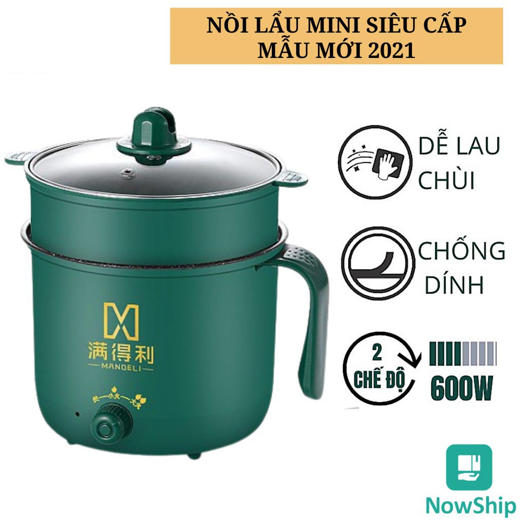 Ca Nấu Mì, Nấu Cơm Đa Năng Có Tay Cầm 1,8L - Nồi Lẩu Điện Mini Kèm Giá Hấp INOX