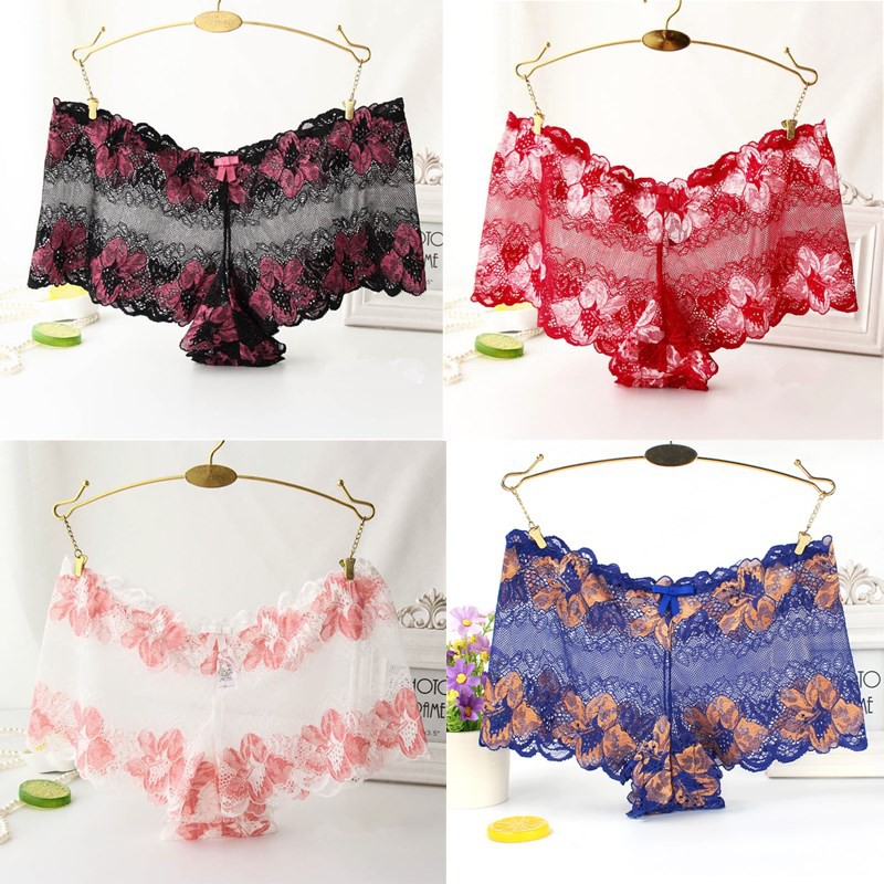 L-4XL Sexy Lace Mesh Flower Panties Plus Size High Waist Triangle Women Comfortable Underwea Briefs