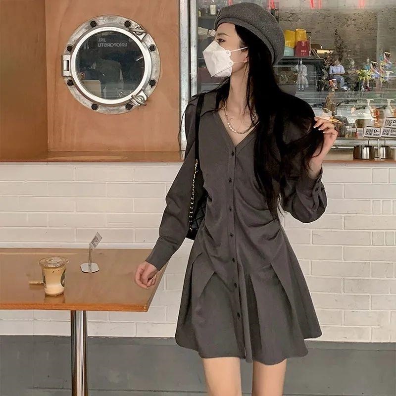 Đầm Xiaozhainv cổ bẻ phong cách Hàn Quốc xinh xắn cho nữ
