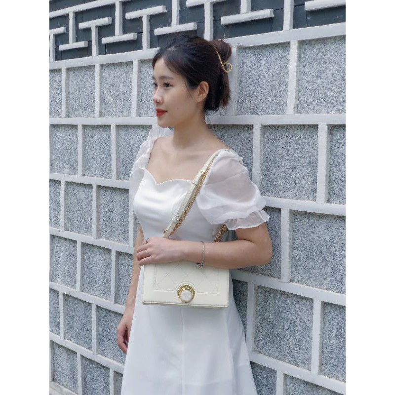 Váy trắng dự tiệc tay phồng cổ vuông, váy công chúa trắng tay bồng có đệm ngực Pearlsince21 2021 NEW | BigBuy360 - bigbuy360.vn