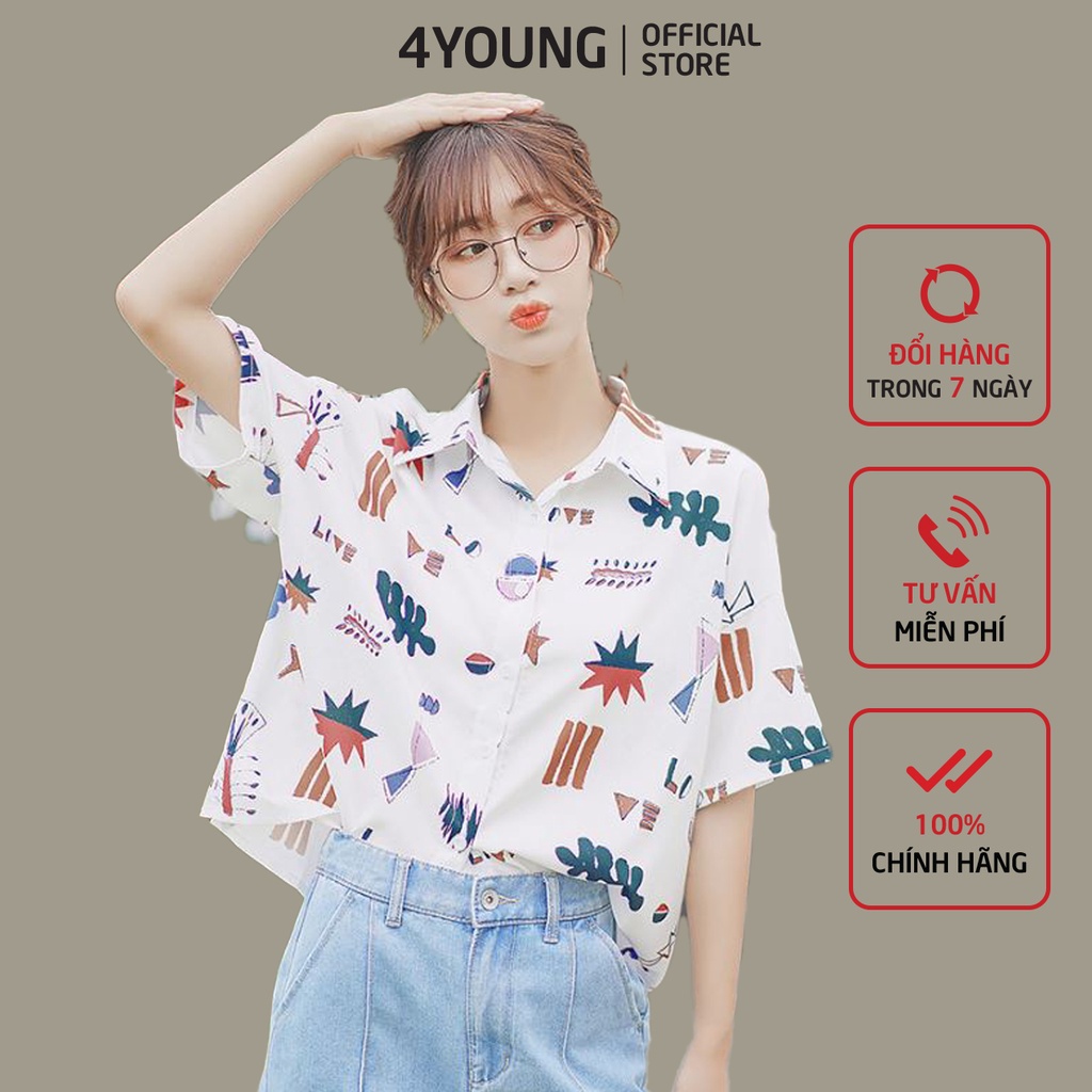 Áo Sơ Mi Nữ Form Rộng In Họa Tiết Dễ Thương 4YOUNG FASHION SMHT2