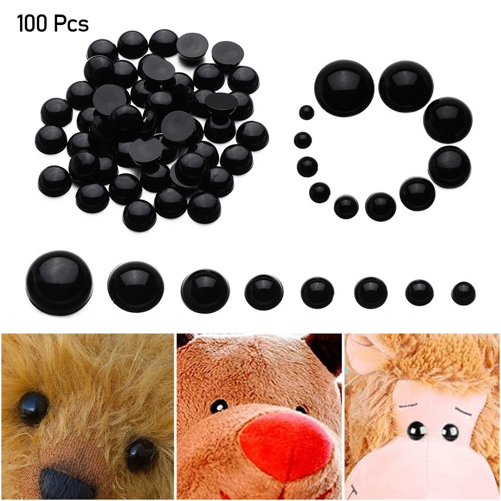 Bộ 100 Mắt Gấu Nhựa Nỉ Màu Đen 4-20mm Làm Thú Nhồi Bông DIY Cho Bé
