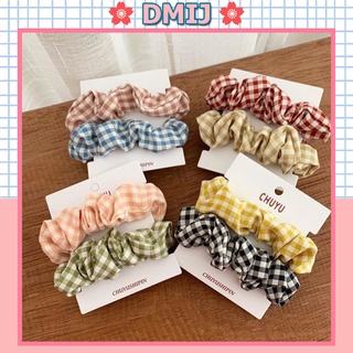 Set 2 Cột Tóc Vải Scrunchies Họa Tiết Caro Nhỏ