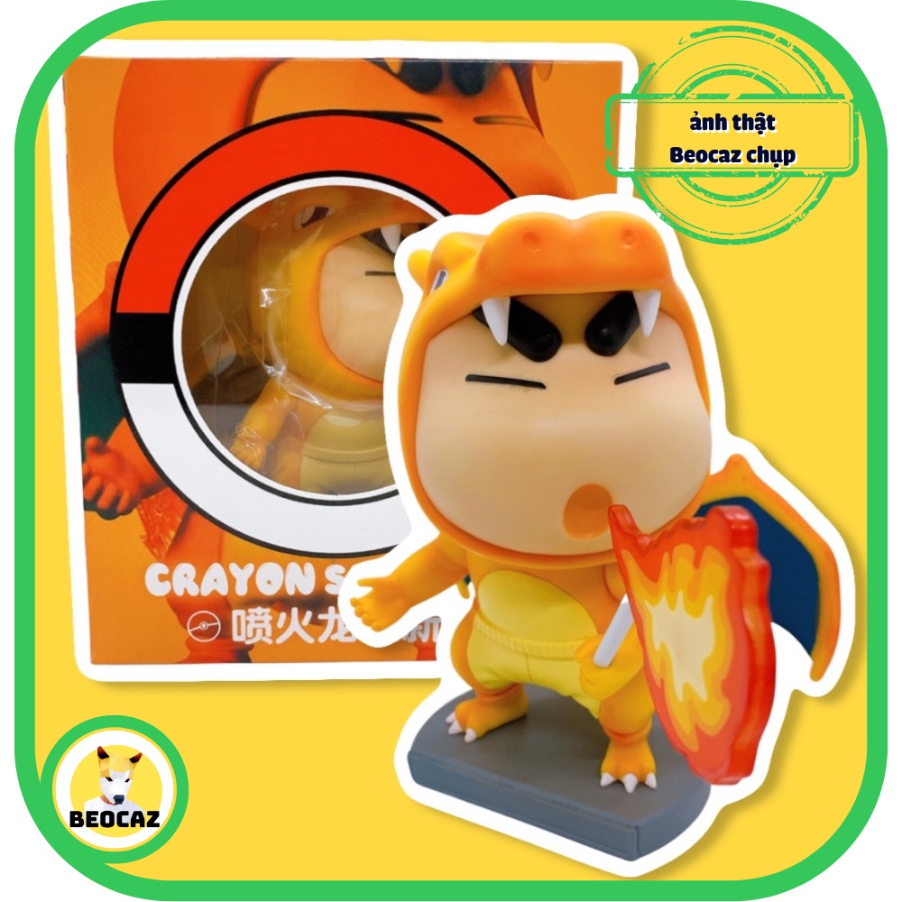 Mô hình Shin chan Cậu bé bút chì Shinosuke tinh nghịch cosplay Charmander dễ thương mẫu To 15 cm - Đồ chơi Beocaz