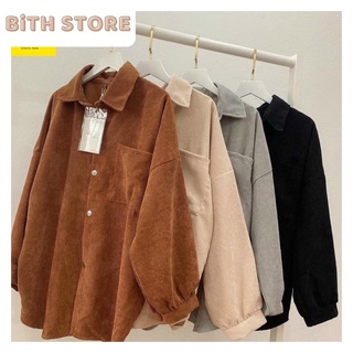 Áo khoác nhung tăm nữ form rộng kiểu sơ mi cực đẹp Ulzzang, chất dày ấm áp freesize