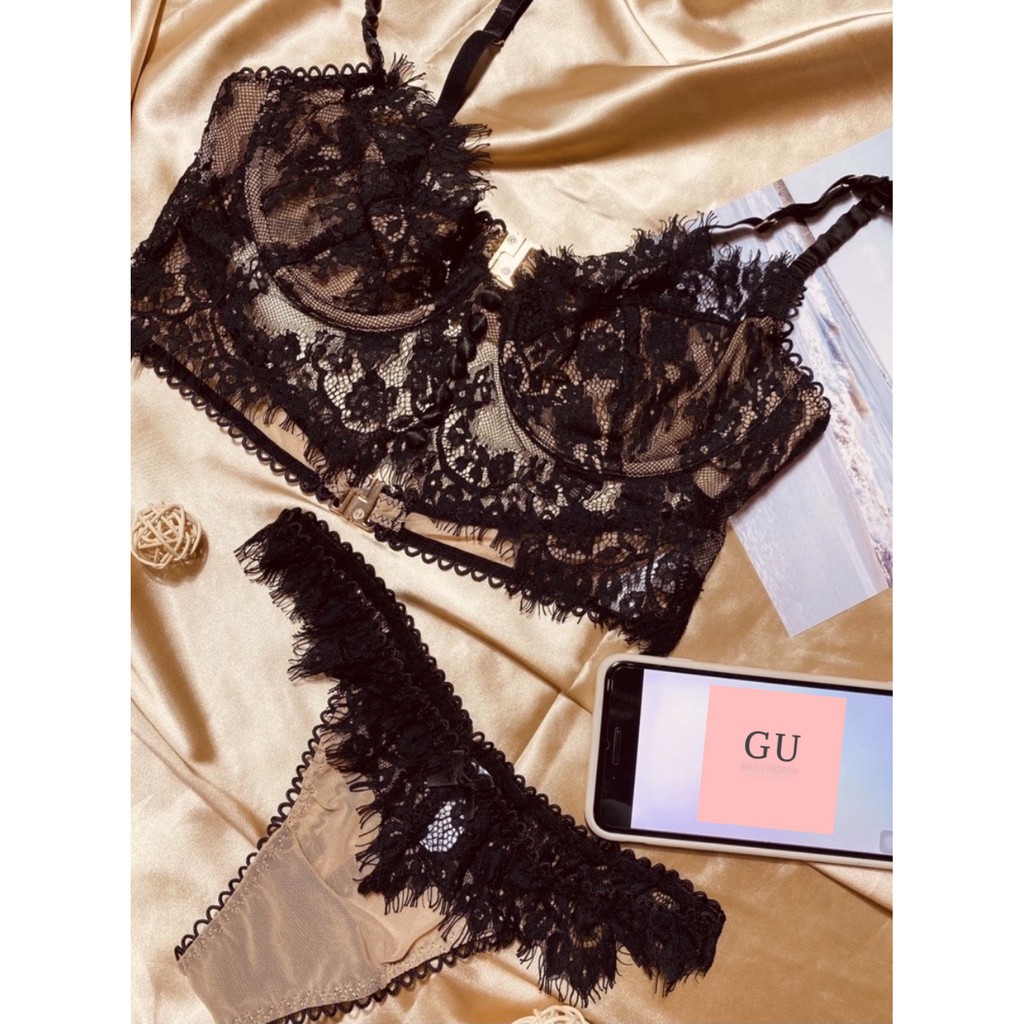 Bộ Bralette Xuyên Thấu Có Gọng Không Độn Mix Cúc Giữa Ren Mềm Sexy Phối Quần Lọt Khe Gu Bra - B08 | BigBuy360 - bigbuy360.vn