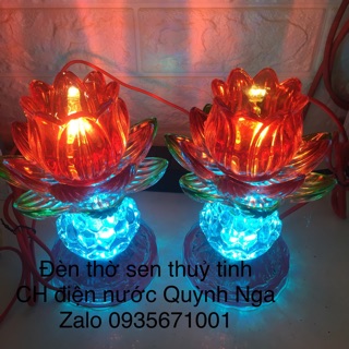 1 cặp Đèn thờ sen thuỷ tinh cao 20cm
