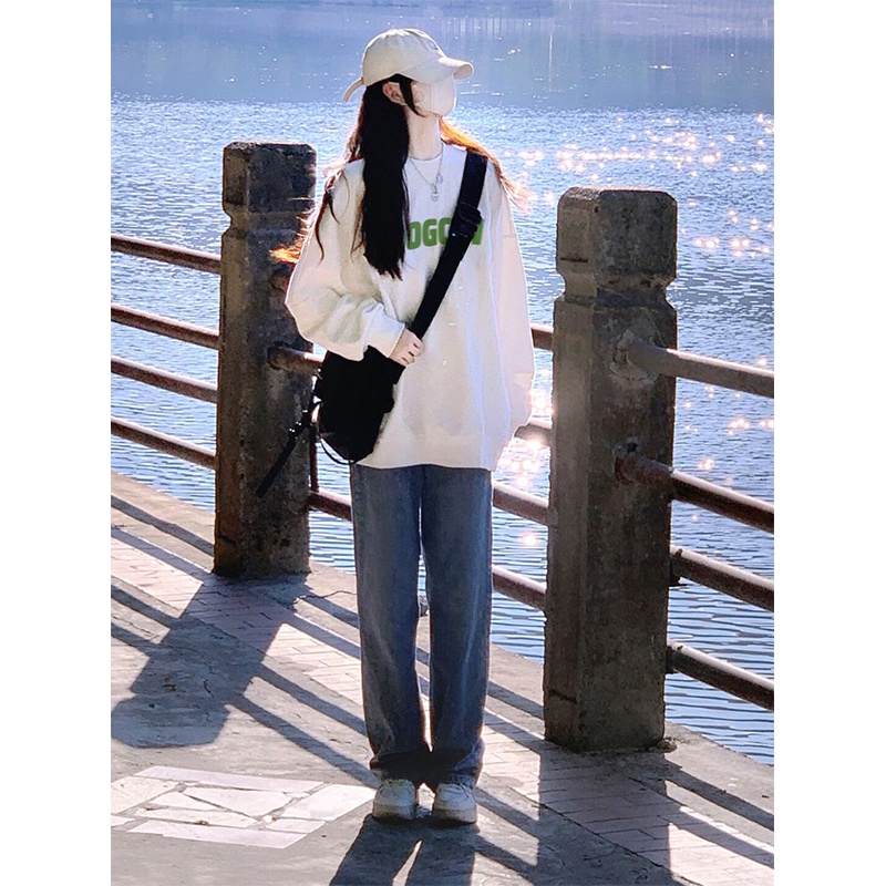 SELVZE Áo sweater Tay Dài oversize In Họa Tiết Thời Trang retro Mỹ Cho Nữ
