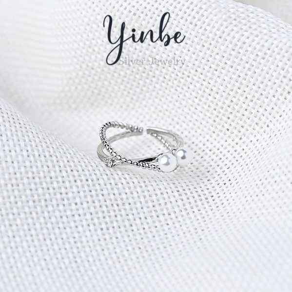 Nhẫn bạc 925 nhẫn đính hạt trai nhẹ nhàng Yinbe Silver