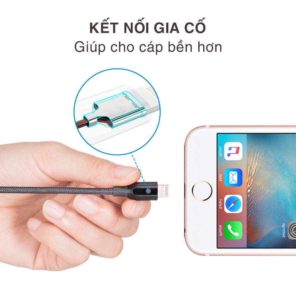 Cáp sạc điện thoại BAGI cho iphone, ipad IH150 dài 1,5m bảo hành chính hãng 1 ĐỔI 1