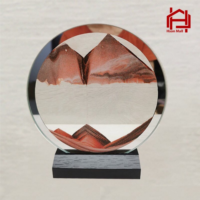Tranh cát chuyển động 3D VIỀN TRÁNG GƯƠNG - ĐẾ GỖ, tranh cát chảy nghệ thuật trang trí để bàn decor làm quà tặng cao