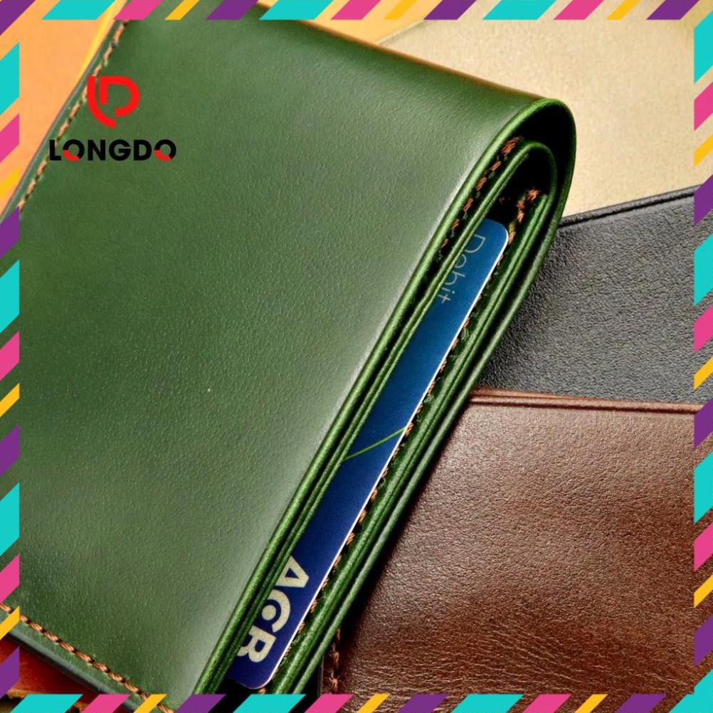 Ví Da Bò Nam Handmade Màu Xanh Lá - Cam Kết 100% Da Bò Thật