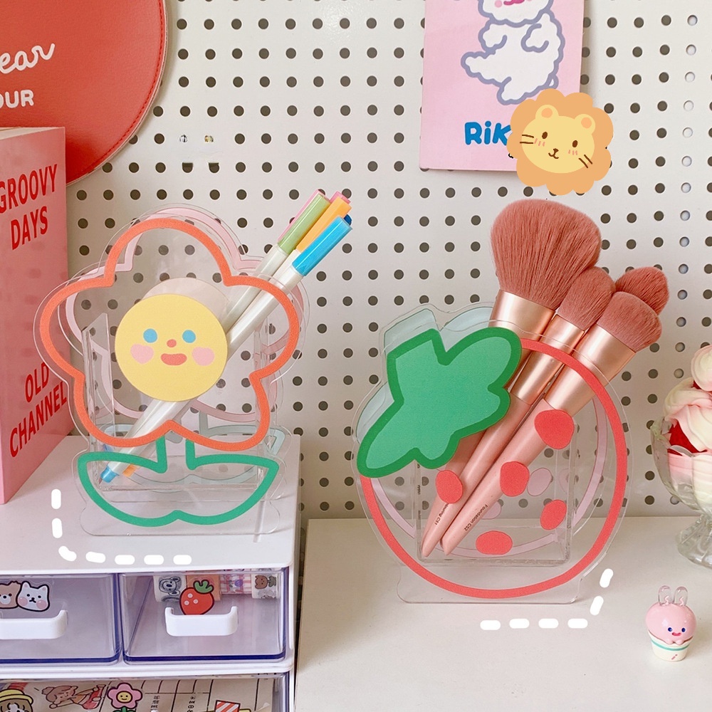 Hộp Đựng Bút/Cọ Trang Điểm Bằng Acrylic Trong Suốt In Họa Tiết Hoạt Hình Đáng Yêu