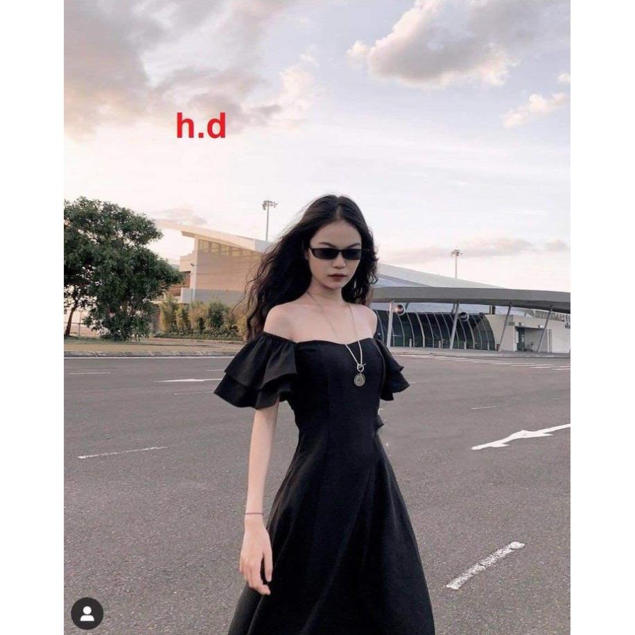 Váy trễ vai dáng xòe có khóa lưng bo eo, Váy hai lớp vintage