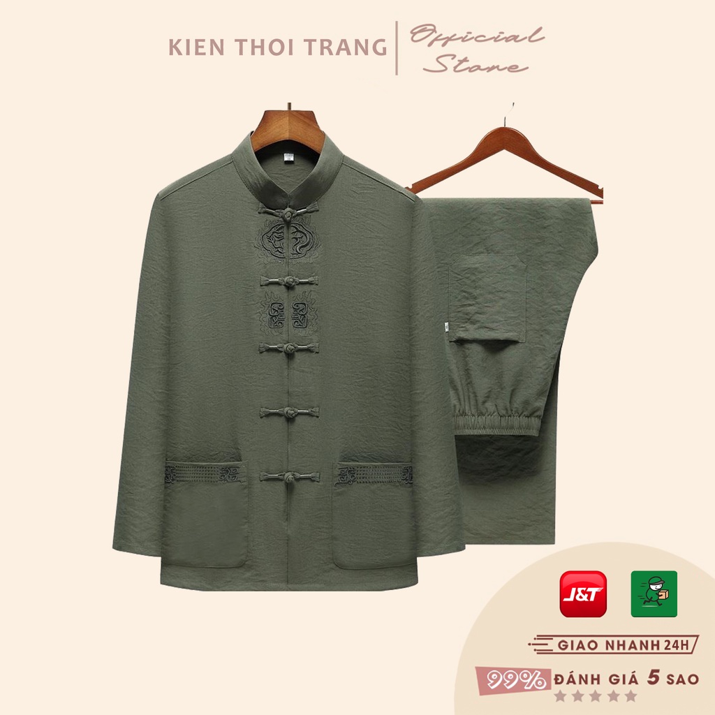 ☑✧Bộ đũi nam trung niên dài tay - quần áo cho bố cổ tàu chất mộc cực đẹp