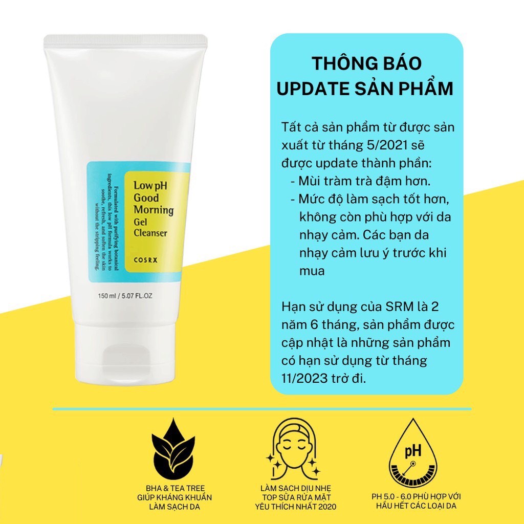 Sữa Rửa Mặt Dạng Gel Chiết Từ Dầu Cây Trà Cosrx Low PH Good Morning Gel Cleanser 150ml