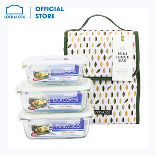 Bộ Túi Hộp Cơm Thủy Tinh 4EA Lock&Lock LLG430GN3 - Xanh Lá
