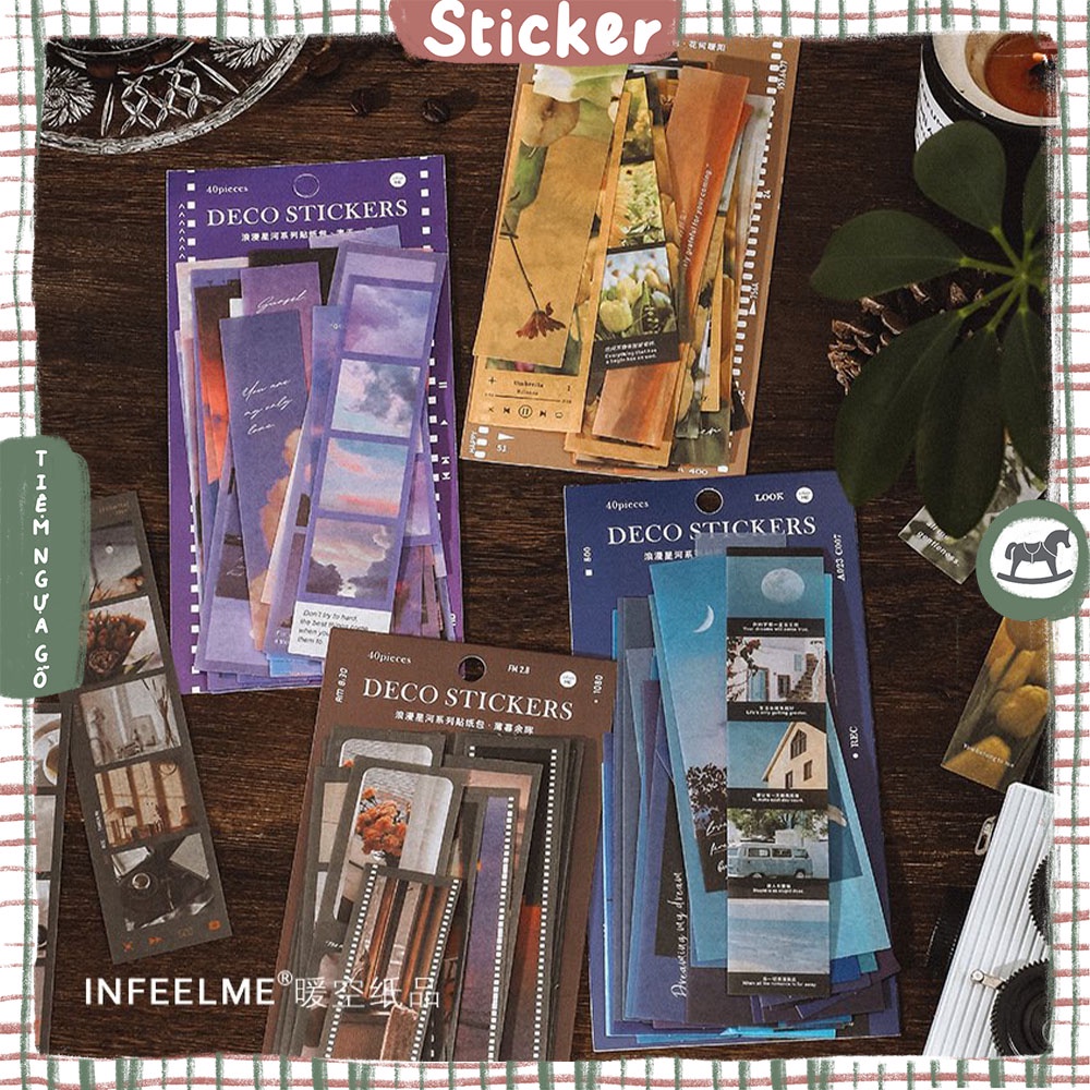 Set 40 Sticker Tấm Dài Phong Cảnh Romantic Hình Dán Trang Trí Sổ, Planner, Điện Thoại, Đồ Dùng Trong Nhà - Tiệm Ngựa Gỗ
