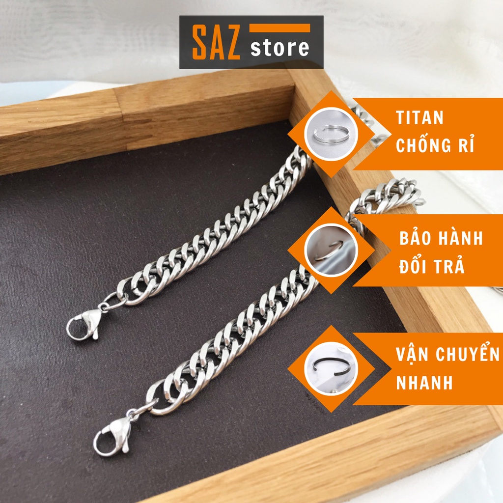 Vòng Tay Nam SAZ Màu Bạc Mắt Xích HipHop Lắc Tay Unisex Thời Trang Đeo Nam Nữ Basic  - Vòng TIN