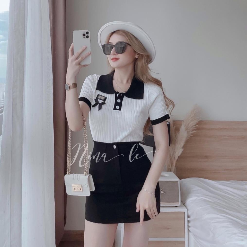 ✔ 𝗙𝗥𝗘𝗘 𝗦𝗛𝗜𝗣  SÉT ÁO SƠ MI CỔ POLO MIX CHÂN VÁY NGẮN CHỮ A