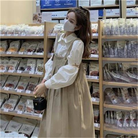 Set Áo Sơ Mi Thắt Nơ Và Đầm Yếm Phong Cách Preppy Thời Trang Mùa Thu 2022 Mới