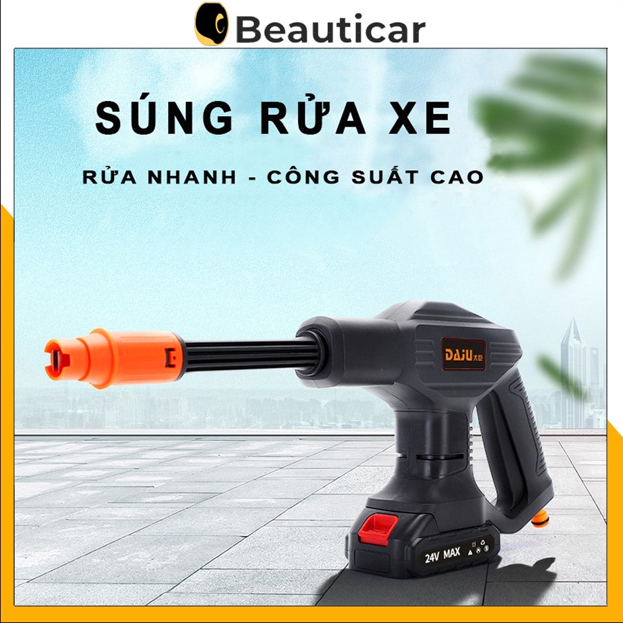 Máy rửa xe, Súng xịt rửa xe áp lực cao, vòi xịt nước rửa xe máy ô tô loại cao cấp 24V một pin một lần sạc