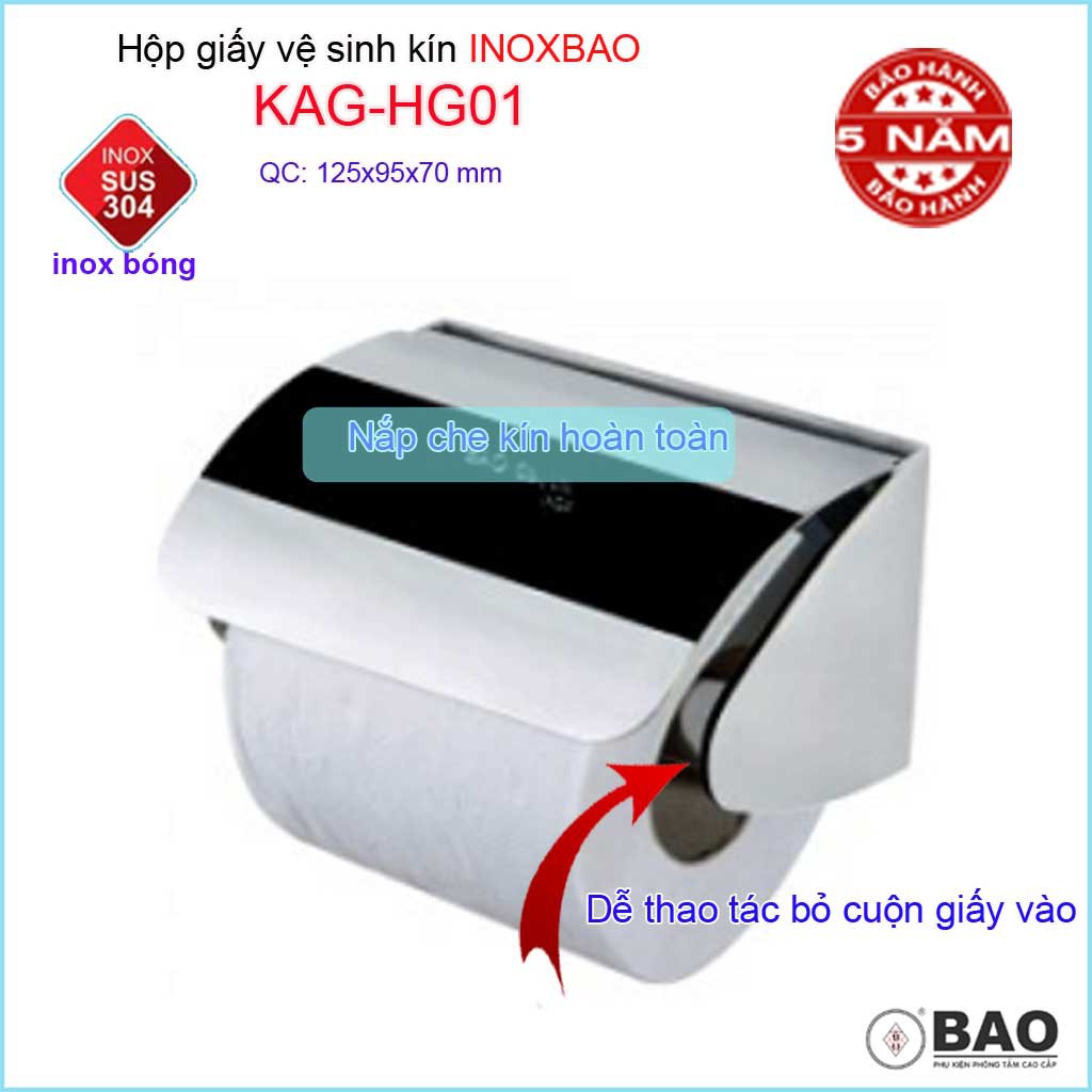 Hộp đựng giấy vệ sinh Inox Bảo KAG-HG01, Móc giấy toilet SUS304 inox dập khuôn cao cấp thiết kế tuyệt đẹp