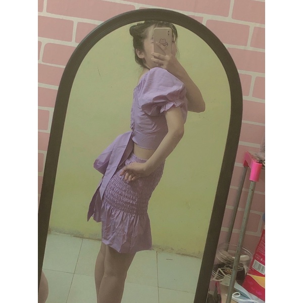 Set áo crt cv nhún màu tím siêu xinh