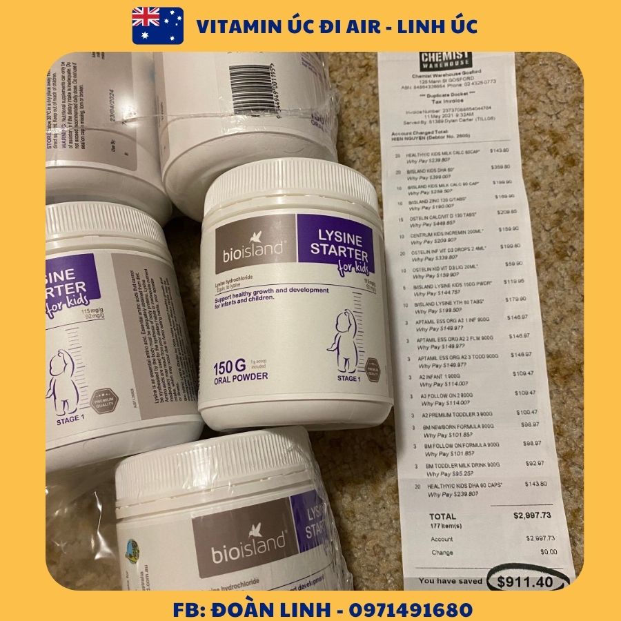 Bột tăng chiều cao Bioisland Lysine starter for kids, Hàng Chuẩn Úc