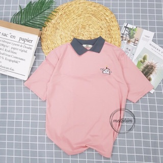 Áo thun polo hồng cổ xám thêu Unicorn (ảnh thật)