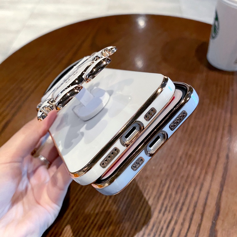 Ốp Điện Thoại Silicon Mềm Chống Sốc Có Giá Đỡ Hình Phi Hành Gia Mạ Viền Sang Trọng Cho iPhone 14 13 12 11 Pro Max