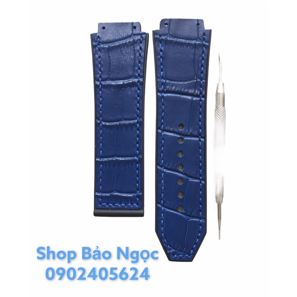 GIÁ ĐỘC NHẤT Dây đồng hồ cao cấp Hublot nam size 42 - lót da vân cá sấu đen size  19 x 25 x 22mm