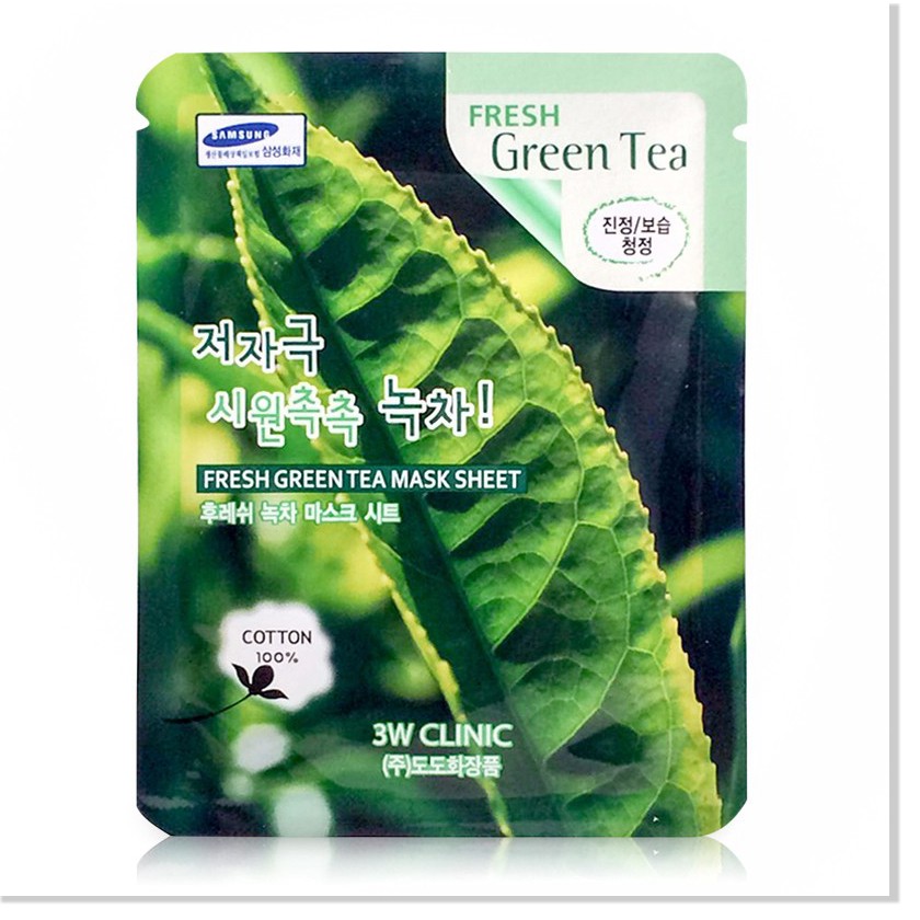 [Mã giảm giá] Bộ 10 gói Mặt nạ dưỡng da trà xanh 3W Clinic Fresh Green Tea Mask Sheet