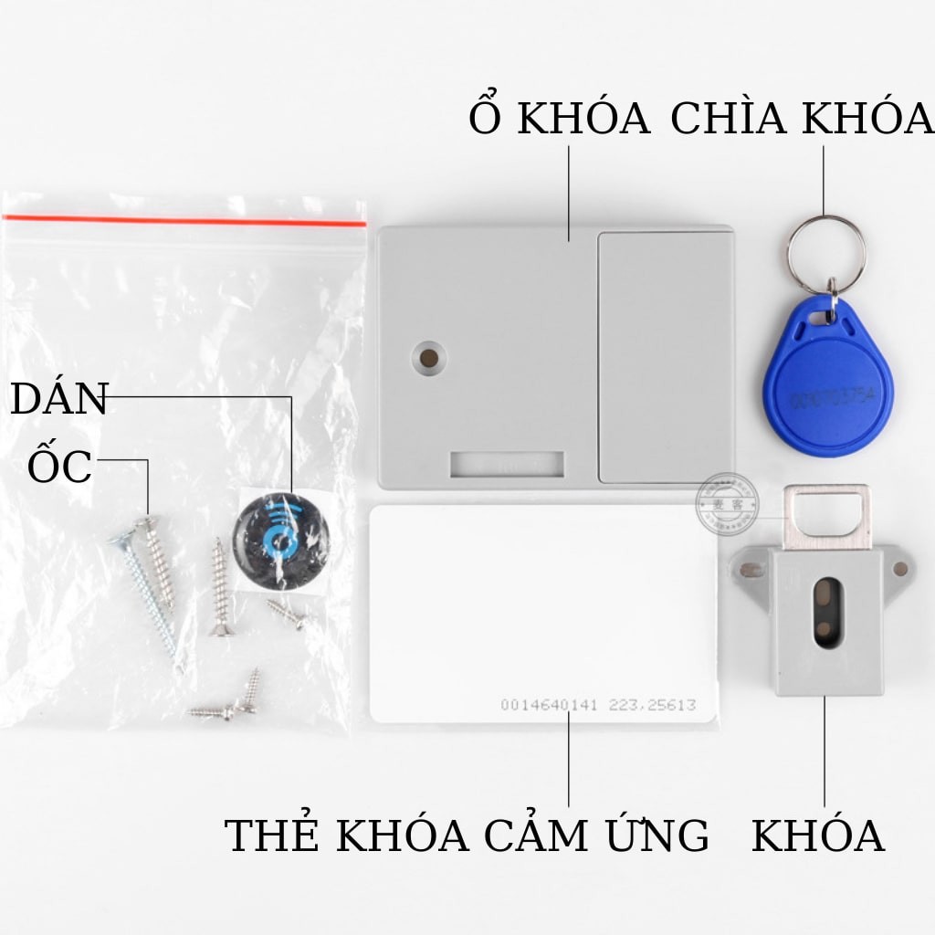 Bộ khóa từ ngăn tủ bao gồm 2 thẻ từ và 2 chìa khóa từ, Khóa ngăn tủ, ngăn bàn cảm ứng từ thông minh.