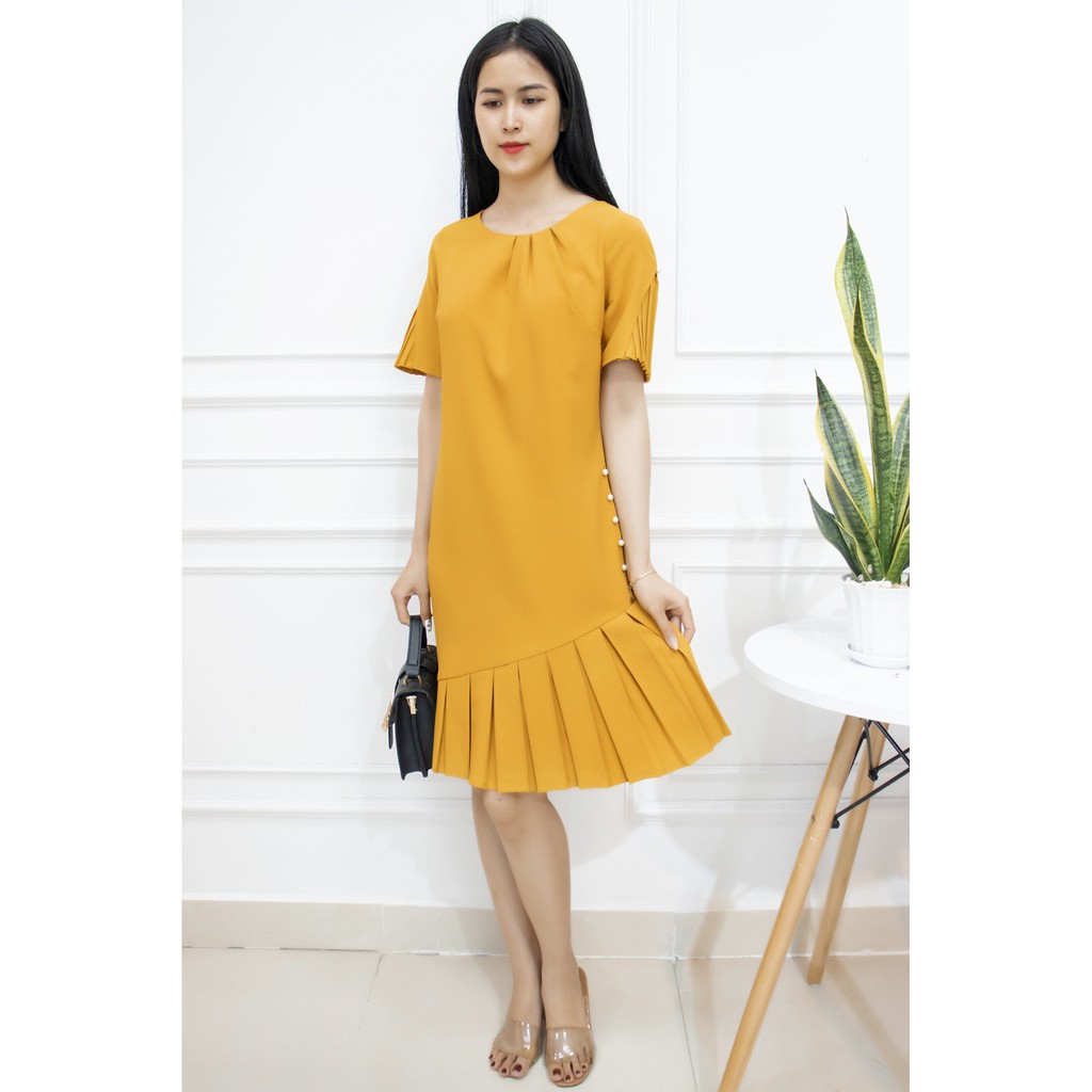 Đầm công sở cao cấp AMYRA xếp ly chất vải cotton lạnh mềm mại - đầm trung niên sang trọng da111 | BigBuy360 - bigbuy360.vn