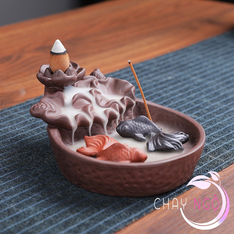 Thác khói trầm hương đốt trầm chảy ngược phong thủy Song Ngư (Cá Chép) – Song Ngưu (Trâu)