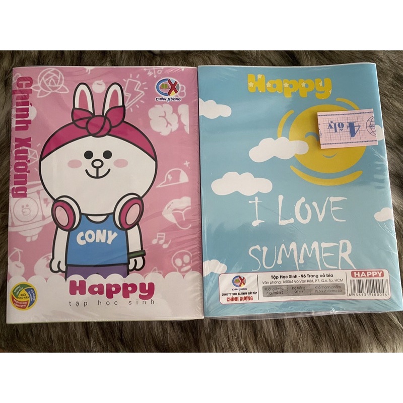 Quyển tập học sinh 96 trang Chính Xương Happy 4 ô ly, 5 ô ly 70gsm