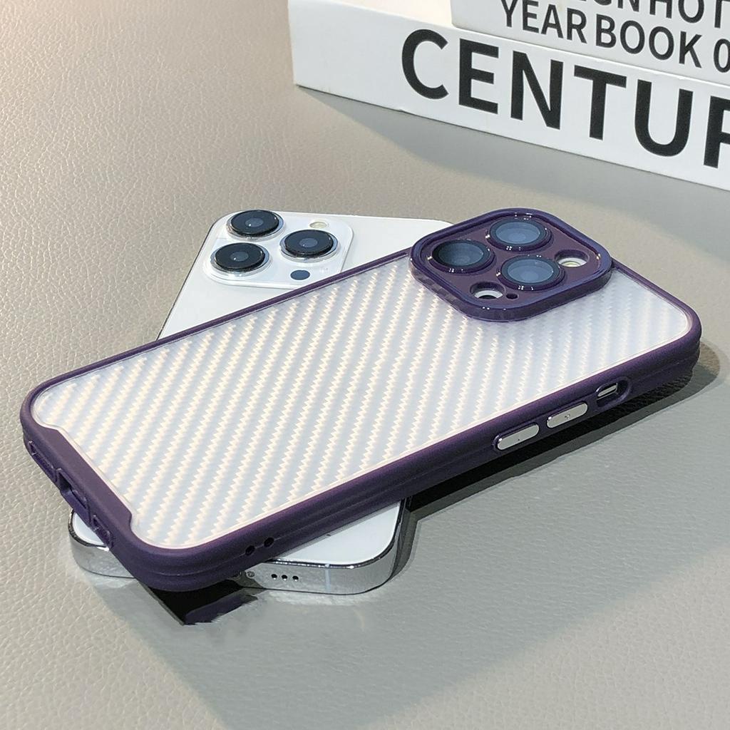 Ốp Điện Thoại Cứng Họa Tiết Sợi Carbon Màu Trắng Kèm Phim Dán Ống Kính Máy Ảnh Cho compatible for iPhone 11 12 13 14 pro max