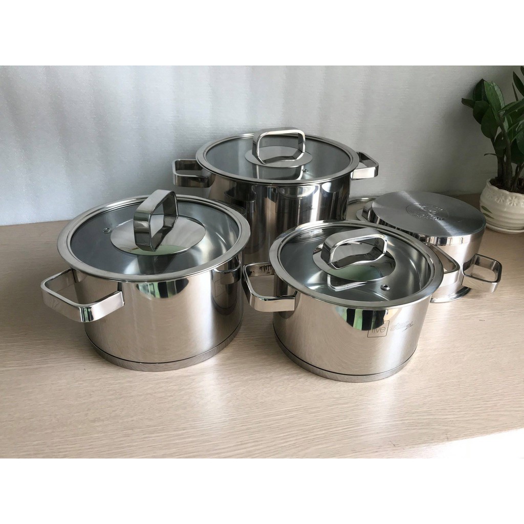 Bộ Nồi Fivestar 4 Chiếc Inox 304 Cao Cấp Vung Kính