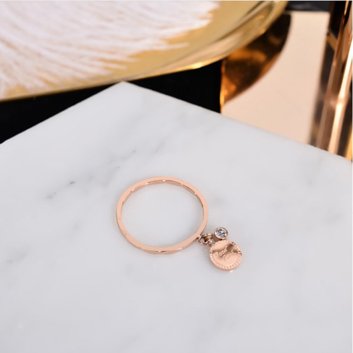 NHẪN TITAN GOOD LUCK MÀU VÀNG HỒNG siêu cute - tặng hộp đựng cực xinh