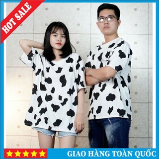 Áo thun tay lỡ nam nữ họa tiết bò sữa, áo thun tay ngắn form rộng unisex bò sữa, áo thun phông rộng freesize