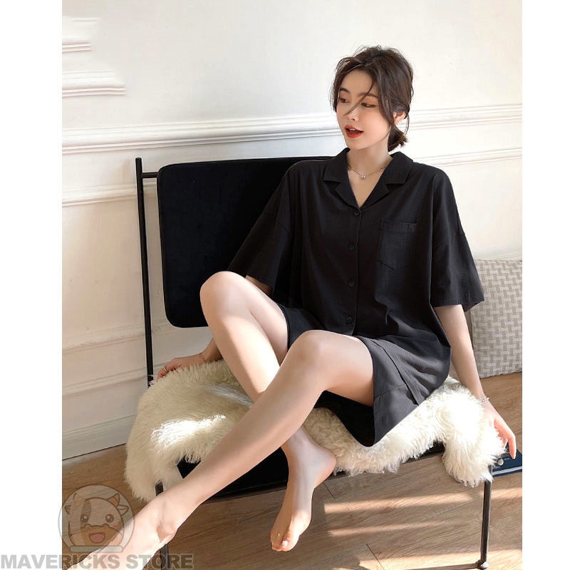 Bộ Đồ Ngủ Pijama Mỏng Dáng Rộng Phong Cách Nhật Bản Đơn Giản Thời Trang Mùa Hè Cho Cặp Đôi
