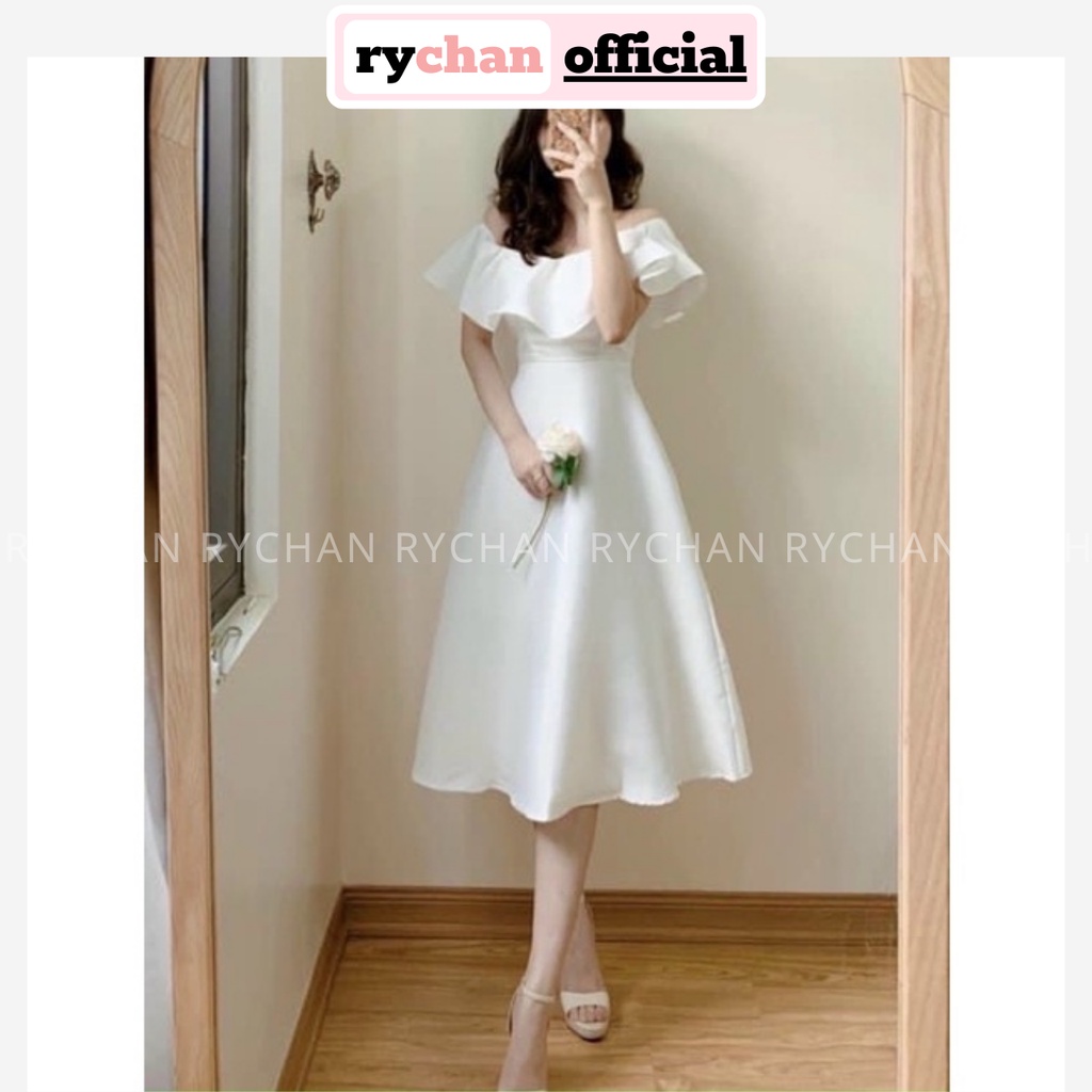 Đầm Nữ Đi Biển Dáng Dài Trễ Vai Phối Bèo Vải Phi Bóng Cực Kì Hút Mắt Màu Trắng [ẢNH THẬT CUỐI] - DX9836