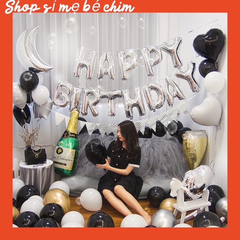 {Đầy Đủ Phụ Kiện} Set bóng bay trang trí sinh nhật MK03 Tông Màu Đen Trắng