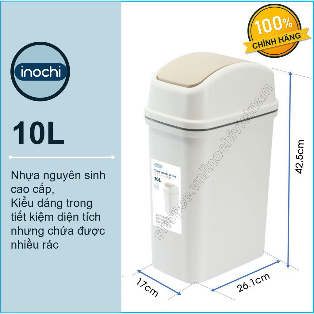 Thùng Rác -Thông Minh Nhựa Nắp Lật Inochi 10 Lít Rất Đẹp Làm Sọt Rác Văn Phòng Khách Sạn Gia Đình THRNL10L