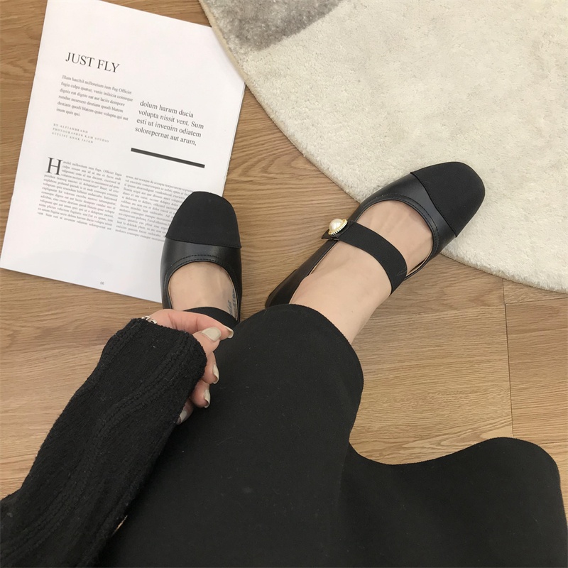 Giày Búp Bê Mũi Tròn Gót Dày Phối Dây Đính Ngọc Trai Thời Trang Pháp Màu Sắc Phù Hợp Cho Bạn Nữ