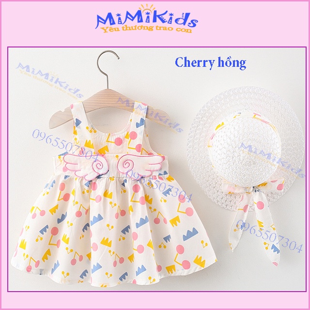 Váy đi biển/đầm đi biển/váy bé gái 2 quai họa cherry tiết xinh xắn, chất thô thoáng mát cho bé từ 1-4 tuổi