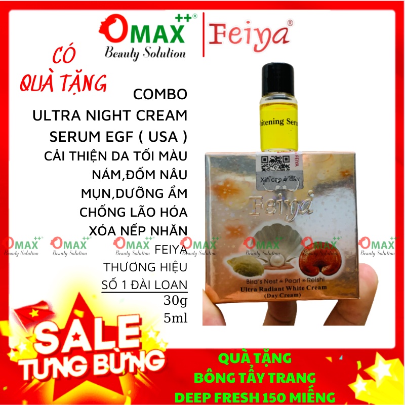 Combo Kem dưỡng trắng da Feiya Ultra Radiant White Cream ban Ngày - 30g và Serum Feiya Whitening EGF 5ml