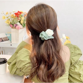 Cột tóc vải voan lụa đính hoa hồng thời trang